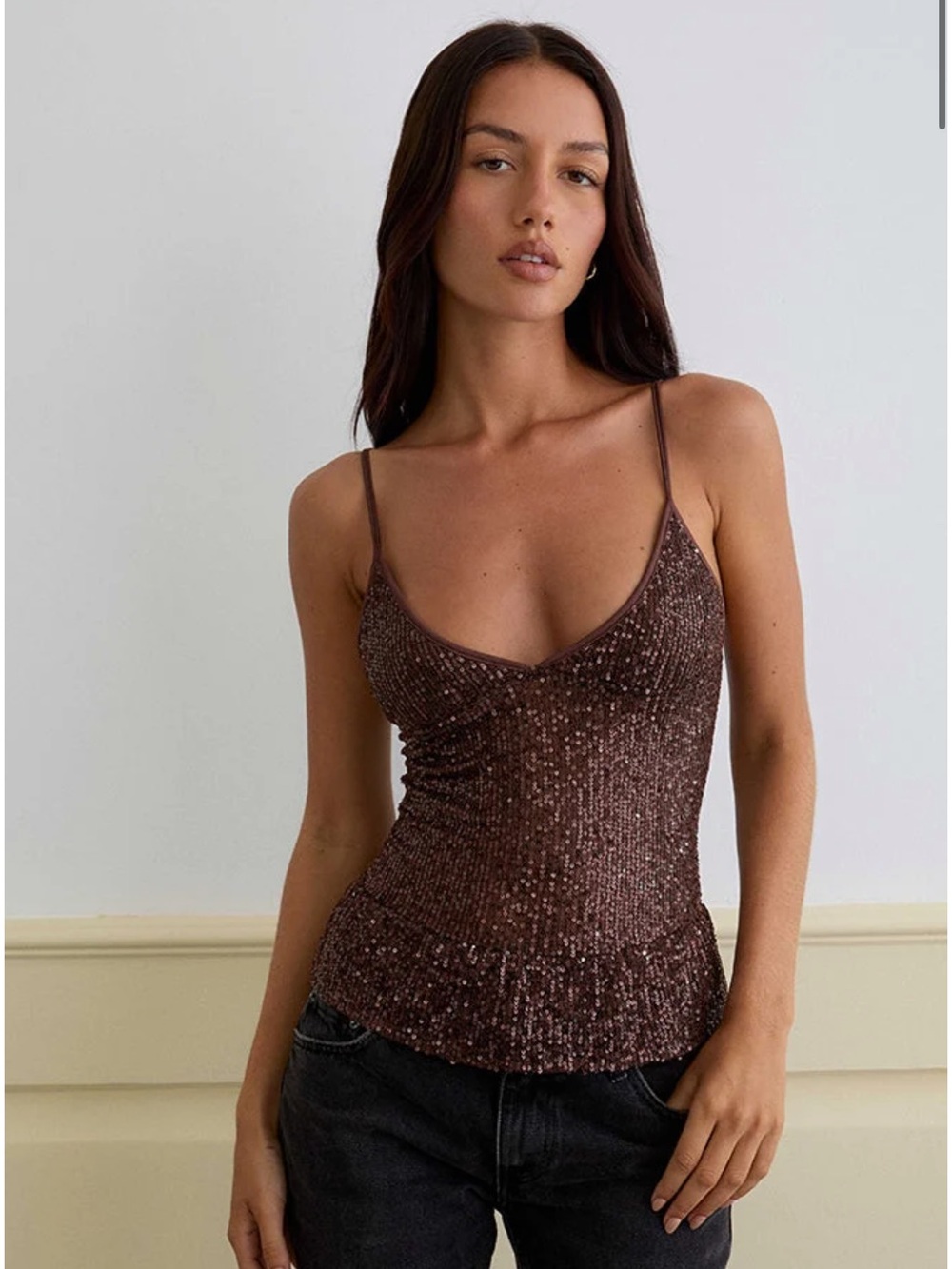 Brown Sequin Crop Top